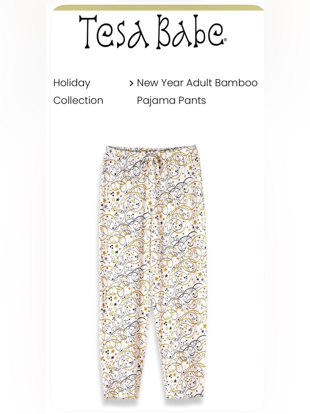 Tesa Babe White & Gold New Year Bamboo Pajama Pants